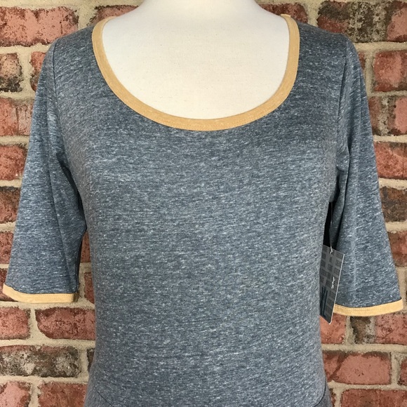 LuLaRoe Nicole Dress XL 18-20 A-Line Blue Grey with Gold Ringer New With Tags! - Picture 4 of 10